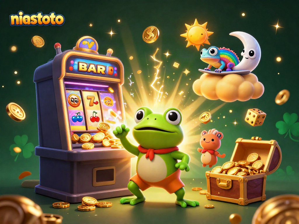 Spin to win at niastoto with a magical scene of luck symbols and colorful gaming elements.