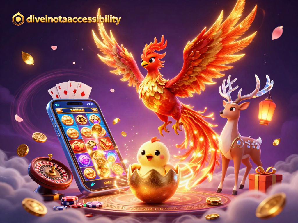 Diveintoaccessibility showcases a vibrant 3D casino scene with a phoenix and thrilling gaming elements.