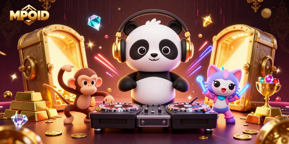 MPOID brings excitement with a 3D DJ panda and vibrant casino elements, showcasing dynamic energy.