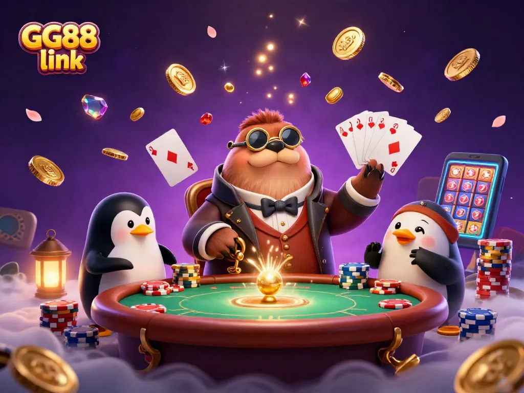 Engage in thrilling poker at GG88 link with vibrant underwater characters and casino elements.