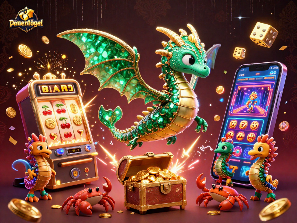 Engage with panentogel's dynamic lottery ecosystem featuring vibrant 3D characters and casino elements.