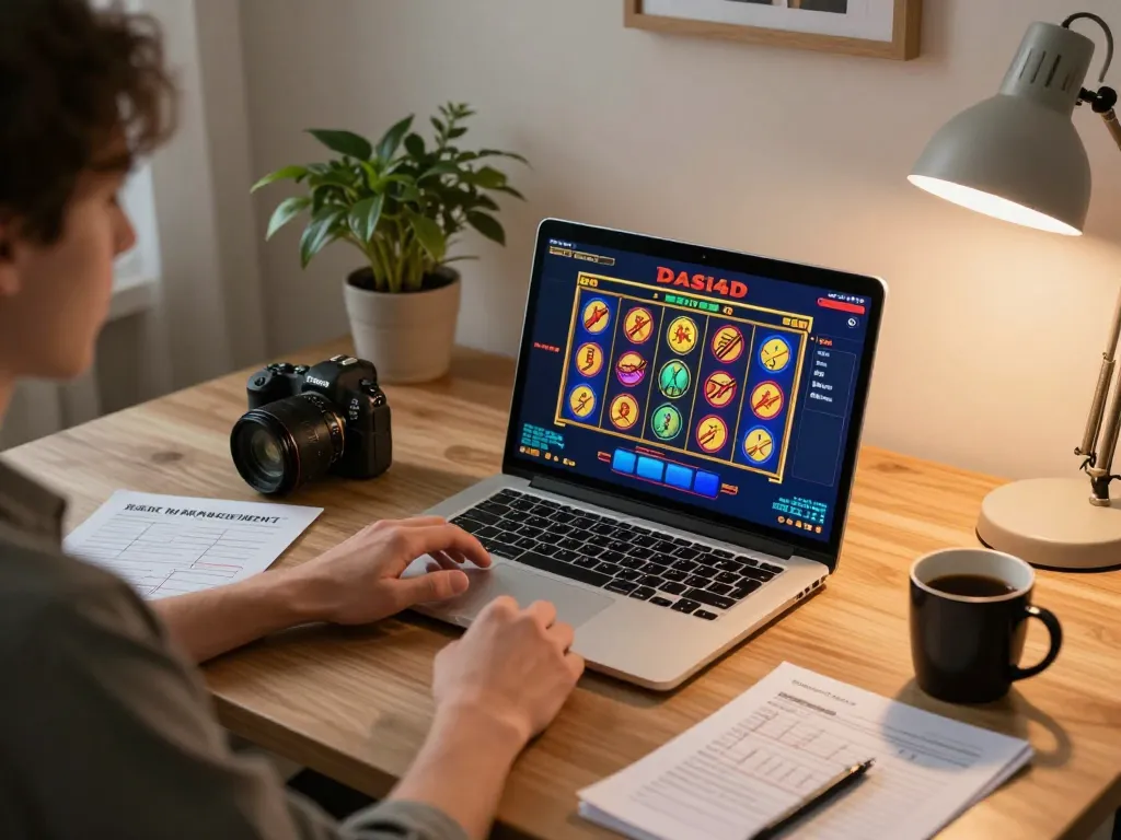 Pemain memutar gulungan slot dasi4d di laptop, menunjukkan pengalaman bermain game online yang menarik.