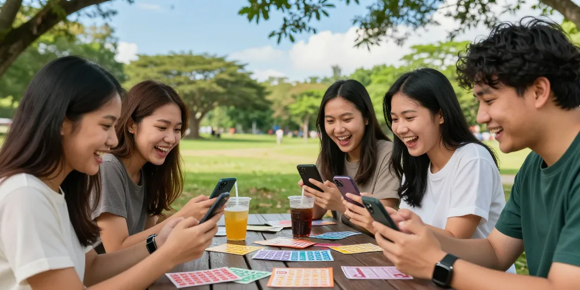 Kelompok teman berdiskusi tentang angka ratutogel di piknik, suasana ceria di taman.