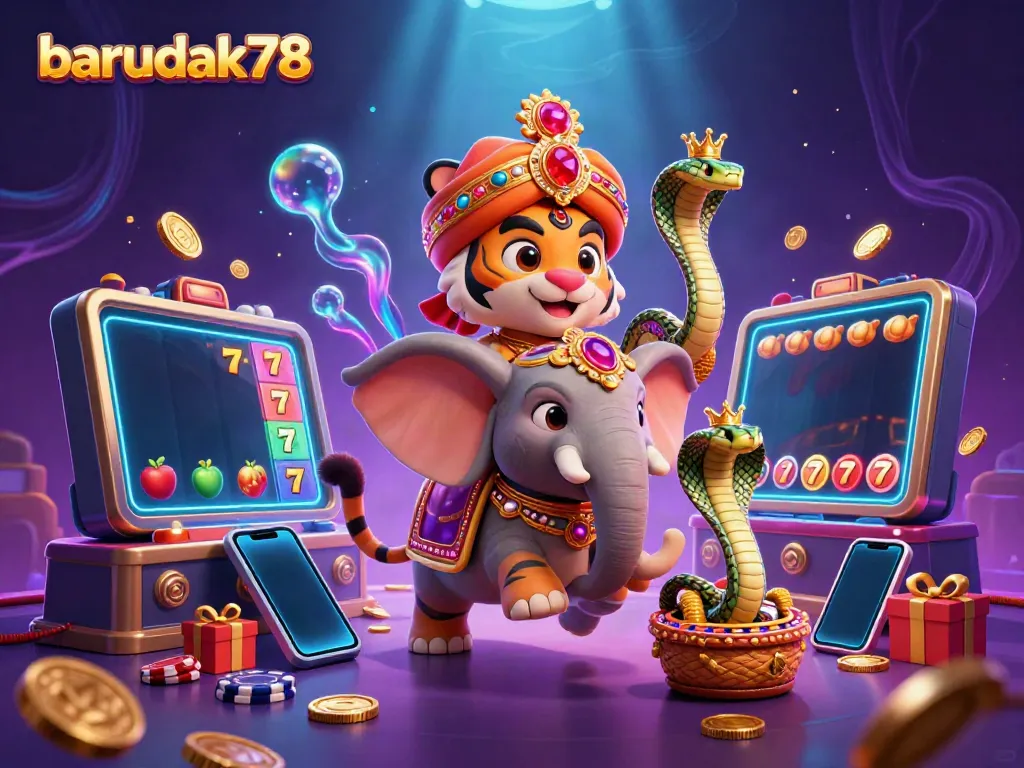 Permainan slot barudak78 dengan karakter maharaja dan elemen kasino yang menarik.