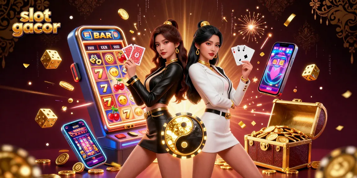 Experience the excitement of slot gacor with dynamic twin Asian women in a vibrant casino scene.