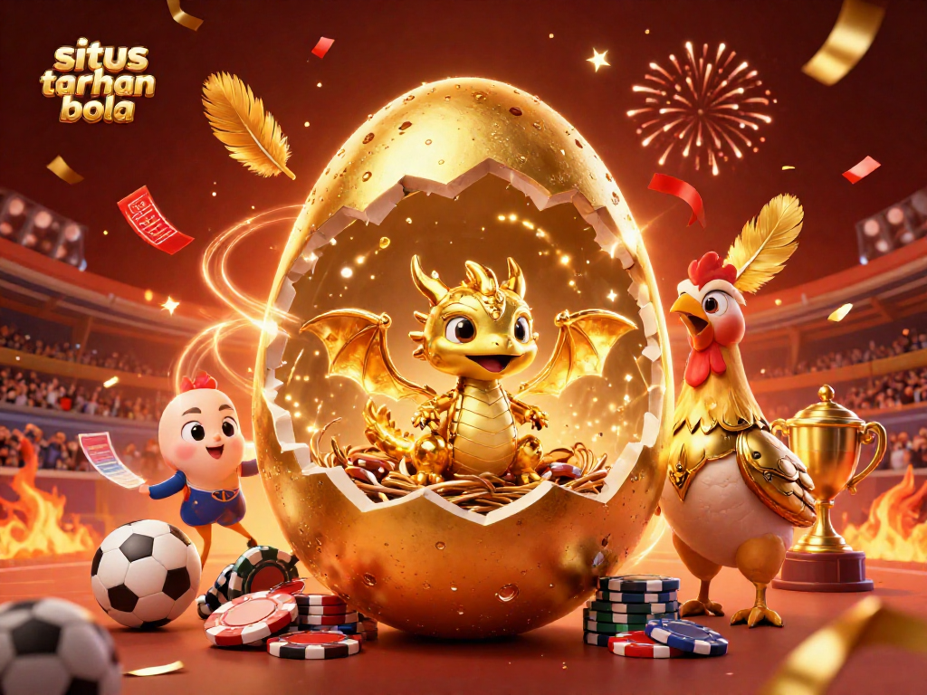 Bet on situs taruhan bola with a stunning scene of a golden dragon, poker chips, and sports betting elements.