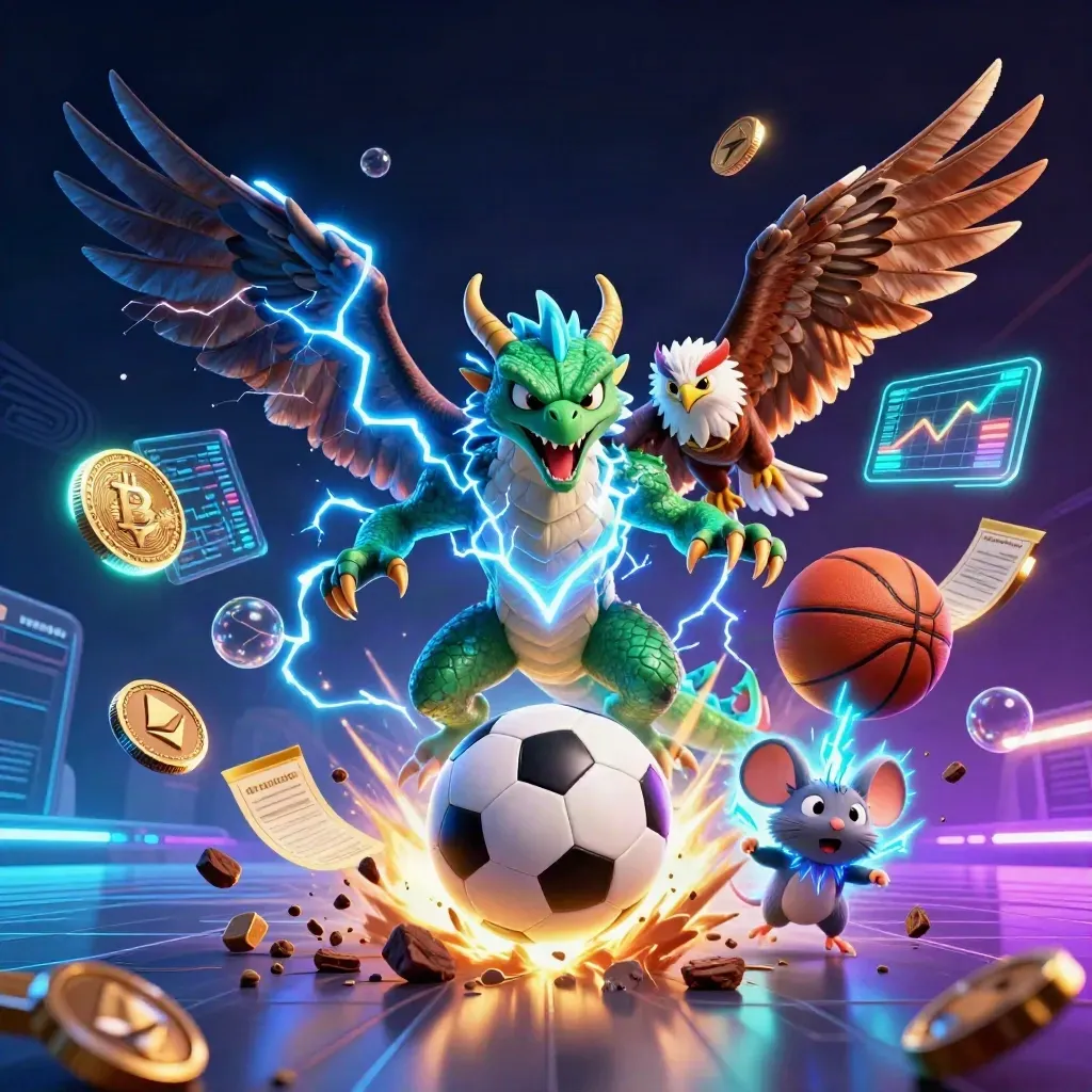 Naga petir, elang, dan tikus listrik mengejar bola di ledakan cahaya stadion neon