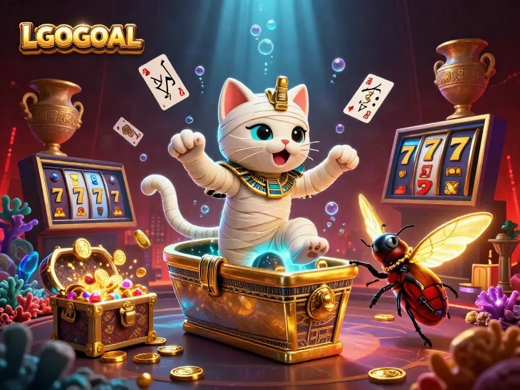 Experience the thrills of LGOGOAL with an immersive casino scene featuring vibrant characters and games.