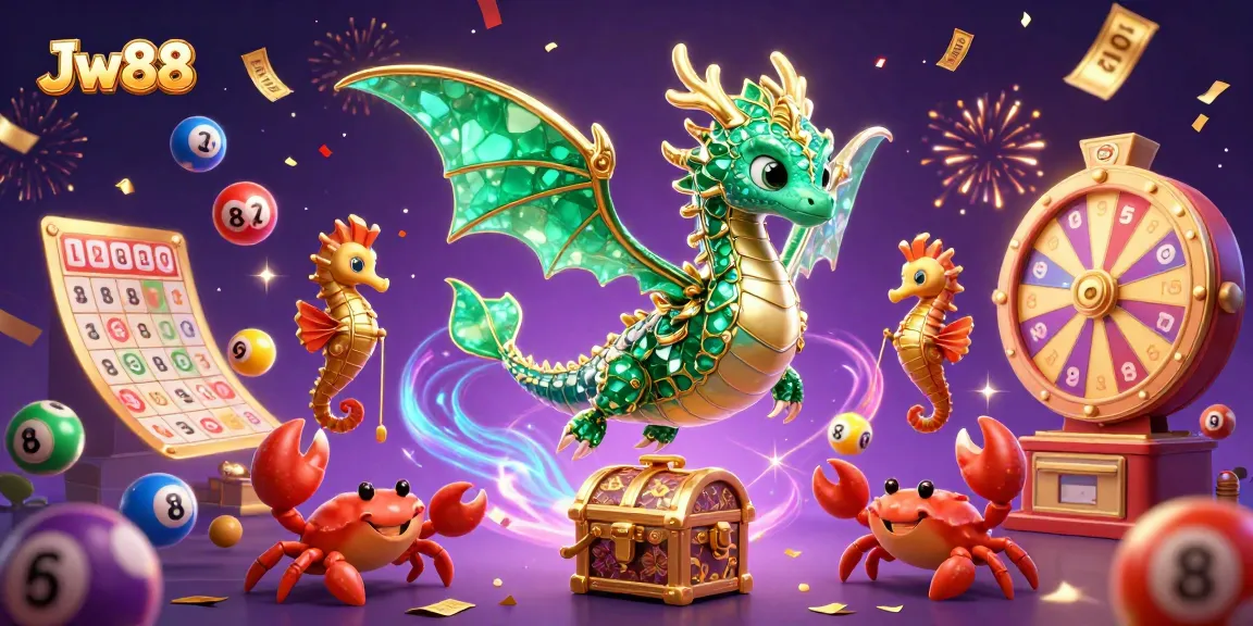 Engage with Jw88's vivid online casino scene showcasing festive lottery and gaming elements.