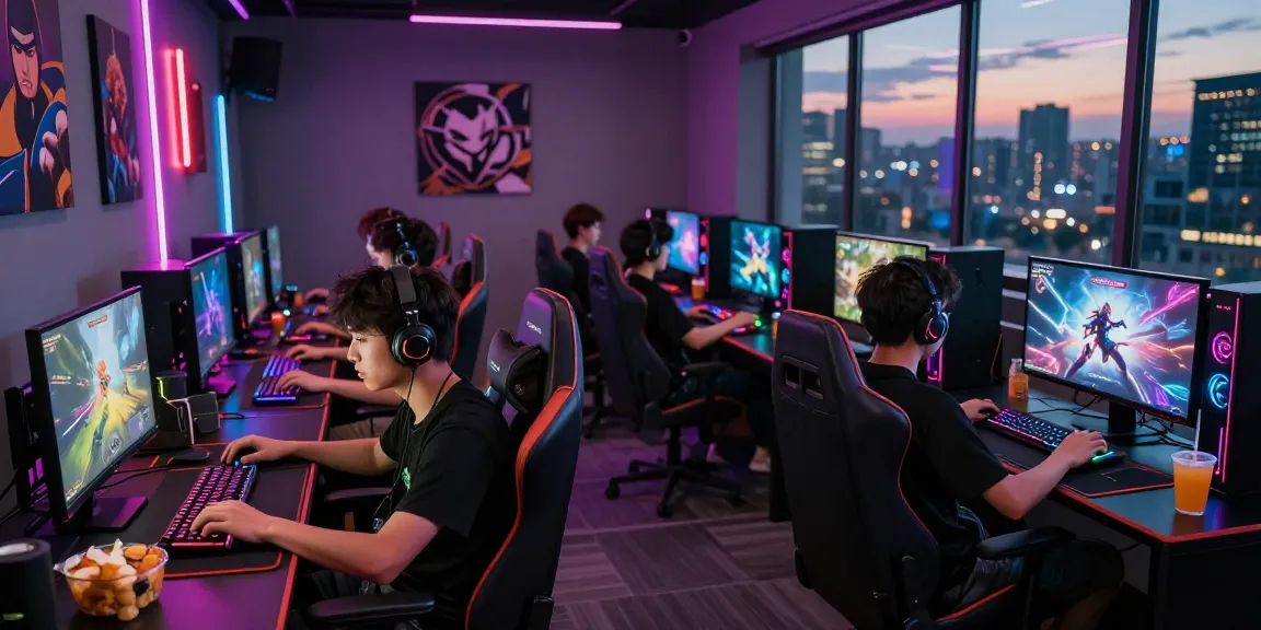 Pengalaman bermain LUXURY12 Daftar dengan gamers fokus menggunakan PC gaming premium dalam suasana lounge yang energik.