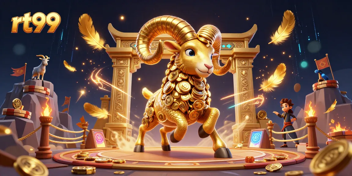 Experience thrilling gameplay at rt99 with a 3D cartoon ram charging through a golden gate.