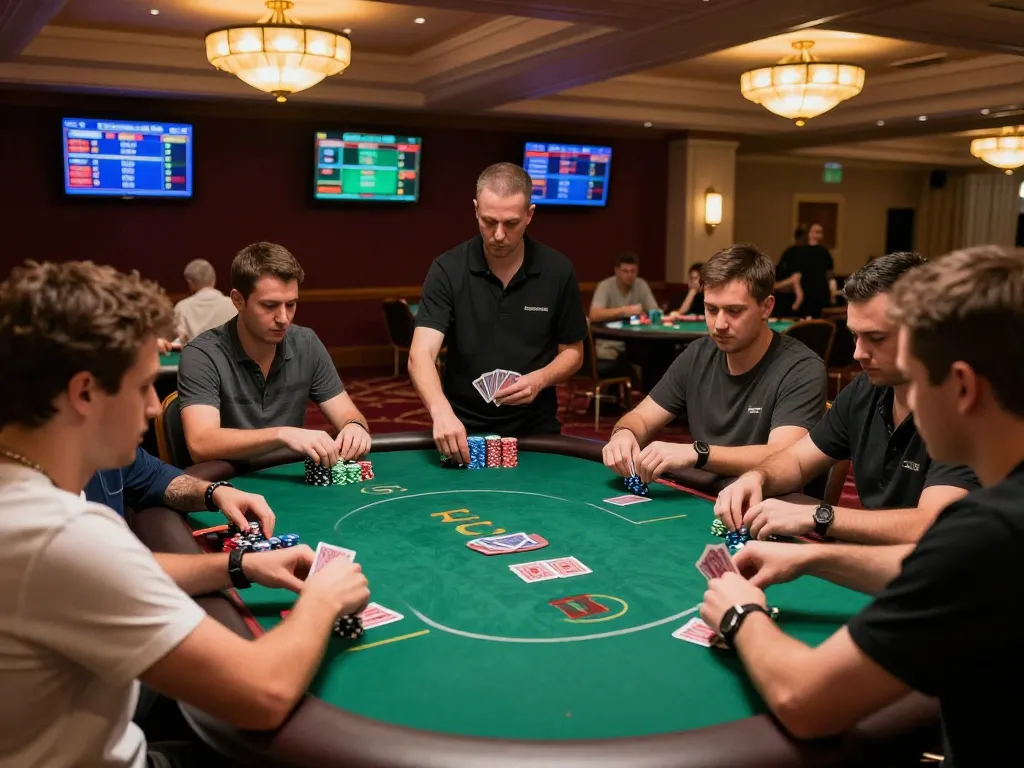 Players engage in strategic poker gameplay at 789club, showcasing excitement and luxury.