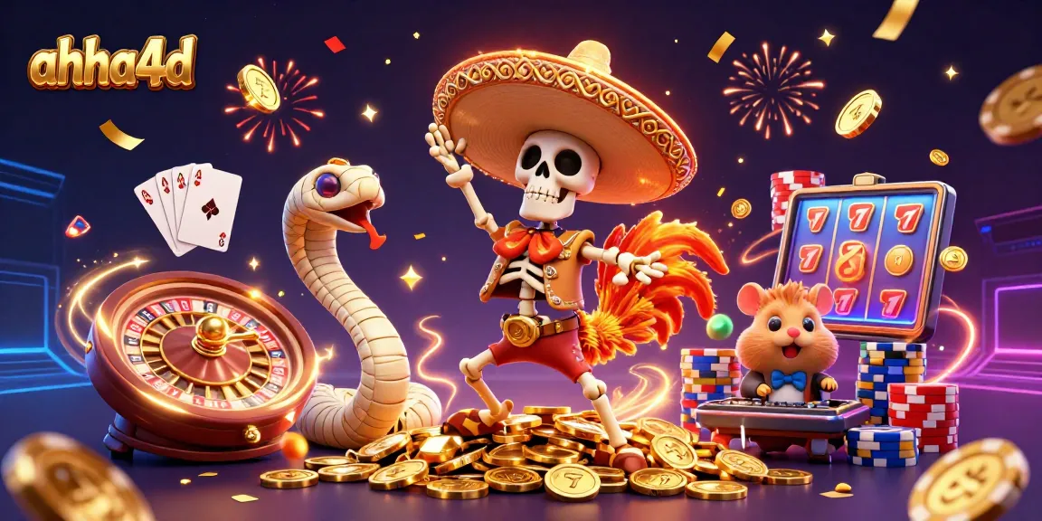 Celebrate with ahha4d as the lively 3D characters dance on gold coins, capturing the essence of online gambling.