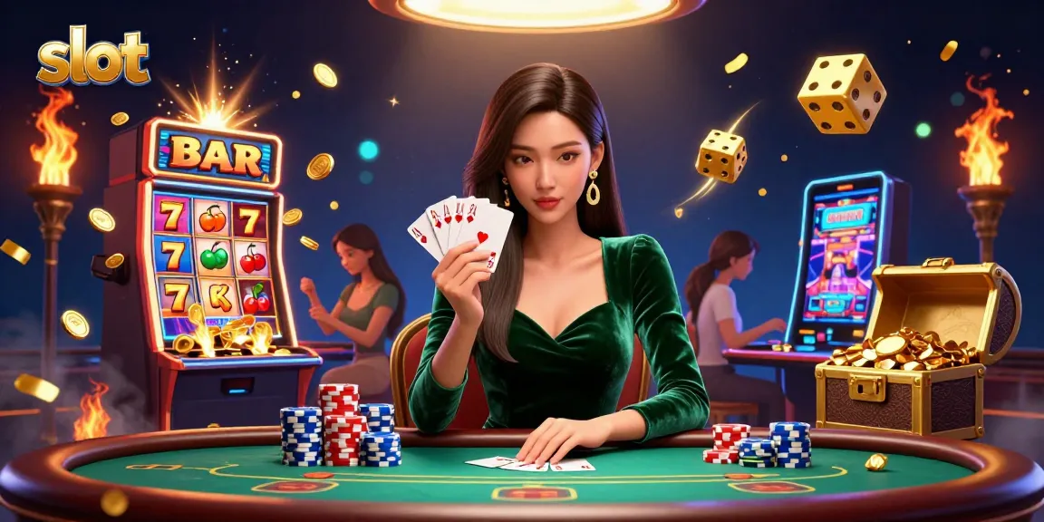 Spin slots and win with exciting jackpots in a vibrant casino scene featuring a focused player and abundant game elements.