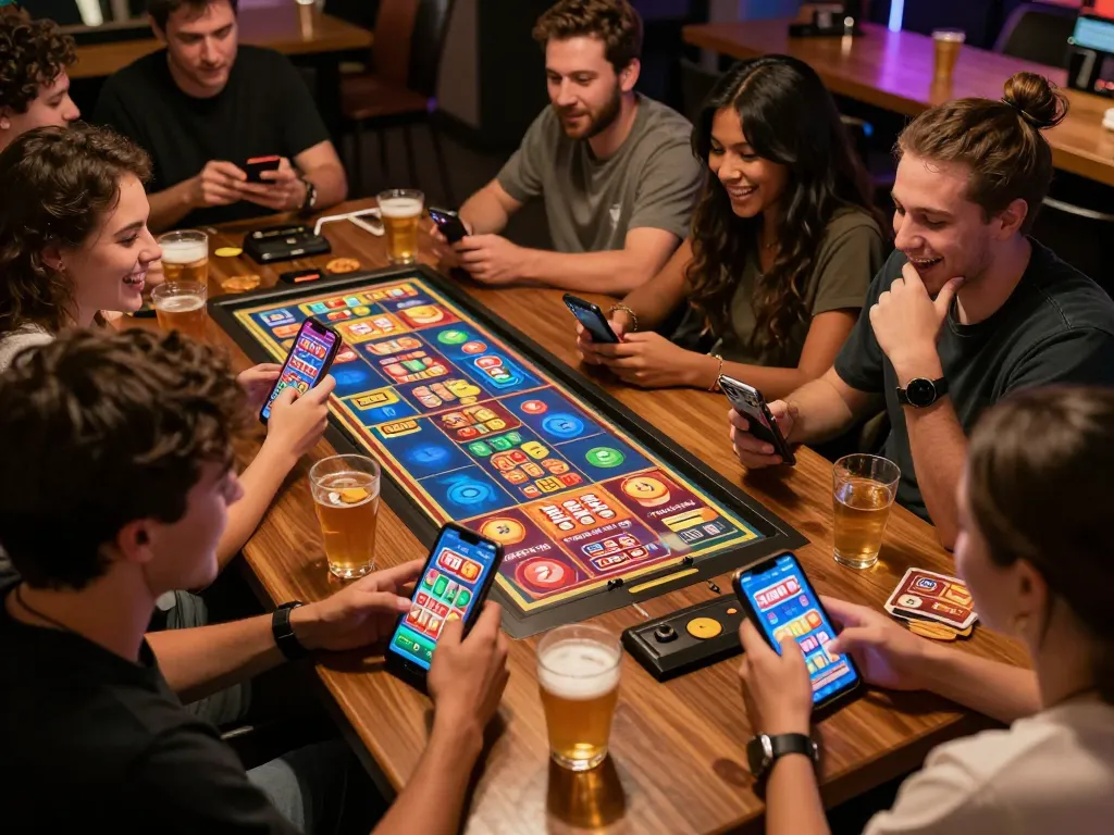 Friends enjoying responsible gaming with the tg88 casino app during a lively game night.