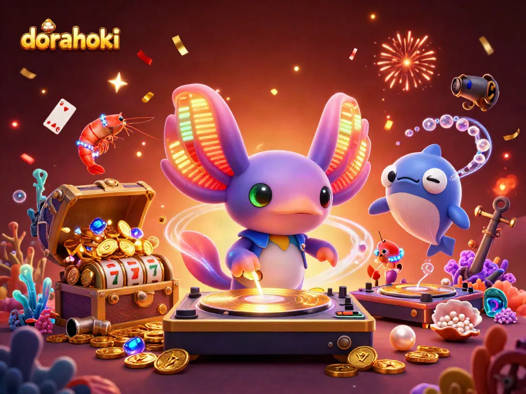 Dorahoki menghidupkan suasana kasino dengan DJ axolotl warna neon dan pertunjukan semarak di bawah laut.