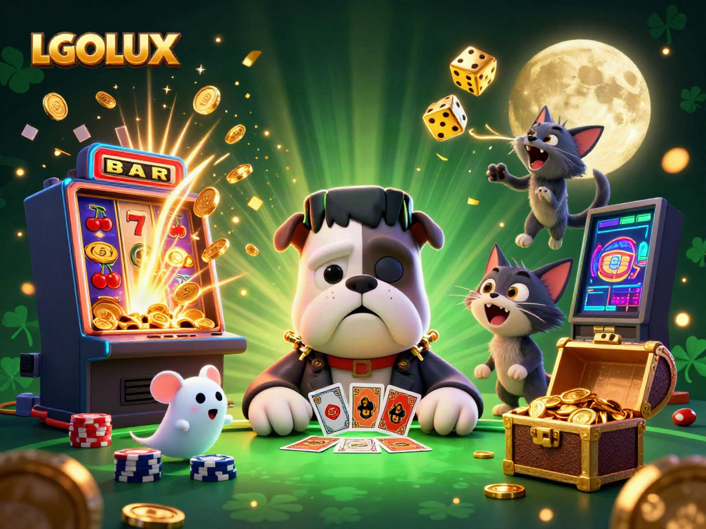 Play thrilling games at LGOLUX with 3D cartoon characters and vibrant casino elements.