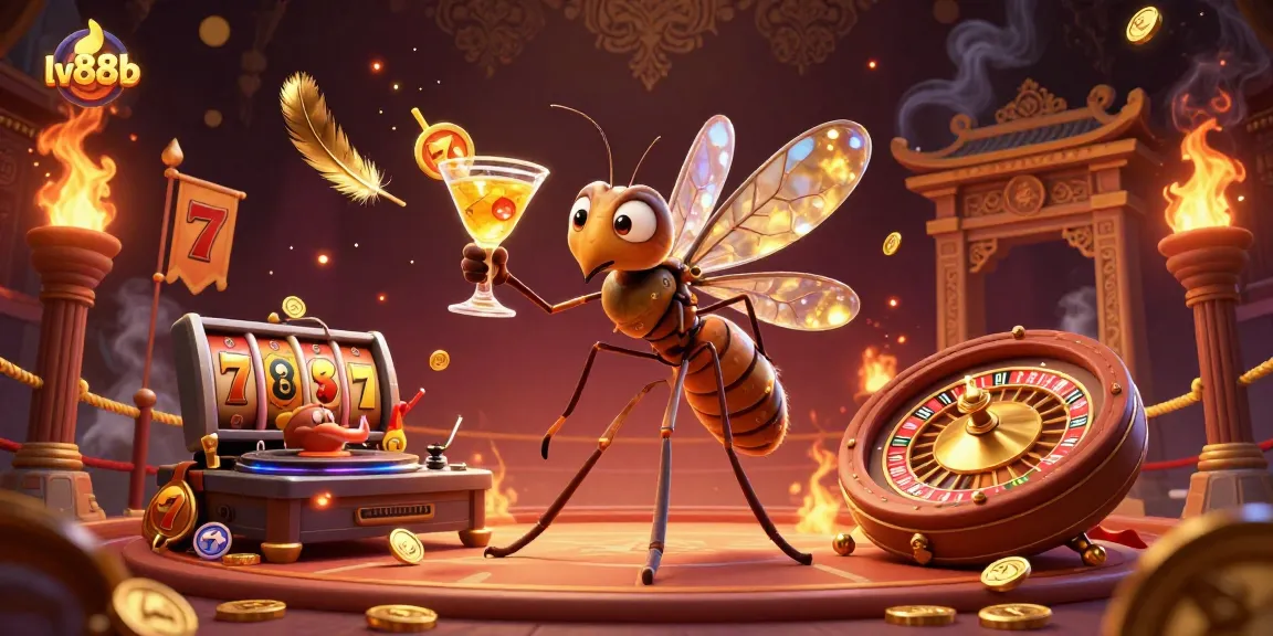Engage with the vibrant scene of lv88b featuring a unique casino mascot and gaming elements in a stunning 3D illustration.