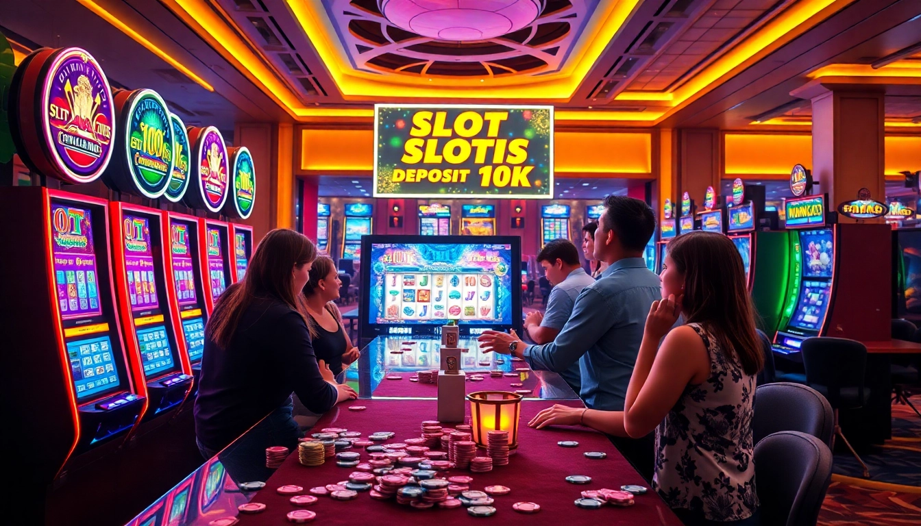 Engaging players enjoying slot machines featuring slot qris deposit 10k.