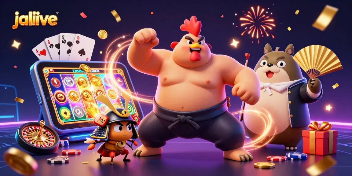 Experience the excitement of jalalive as the sumo rooster stomps while cricket battles in this 3D casino scene.