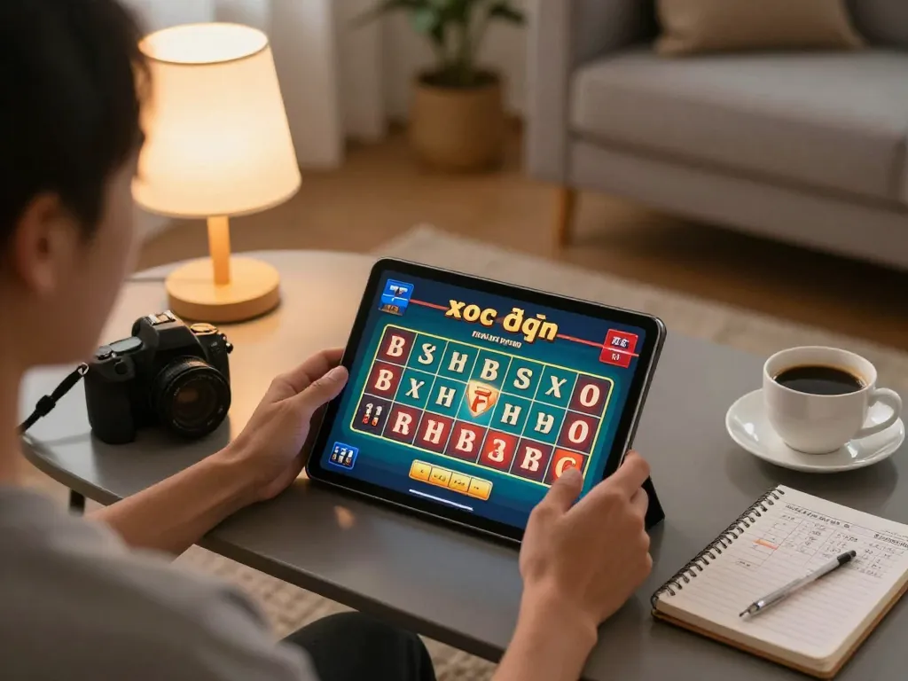Engaging xóc đĩa gameplay displayed on a tablet, highlighting a modern home gambling setting.