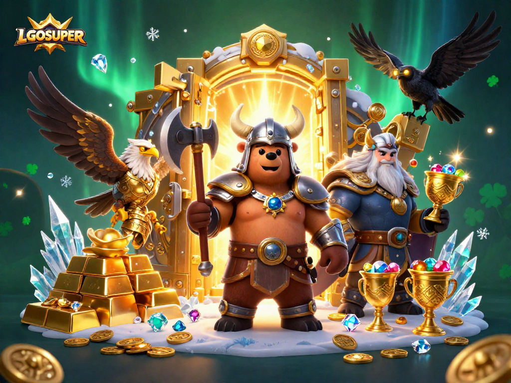 Engage with LGOSUPER, the lively online gambling platform showcasing vibrant characters and stunning casino elements.