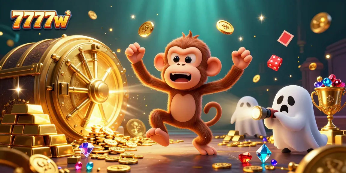 Experience the thrilling action at 7777w with a poltergeist monkey juggling treasures in a haunted casino.
