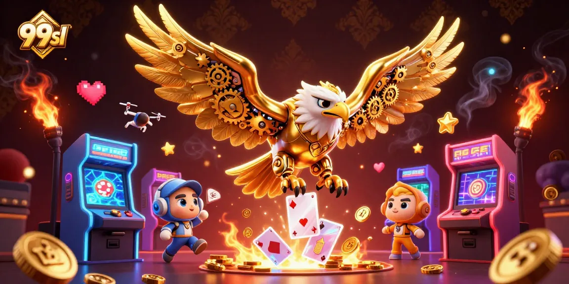 Experience the thrill of 99sl gaming with cybernetic characters navigating vibrant casino elements.