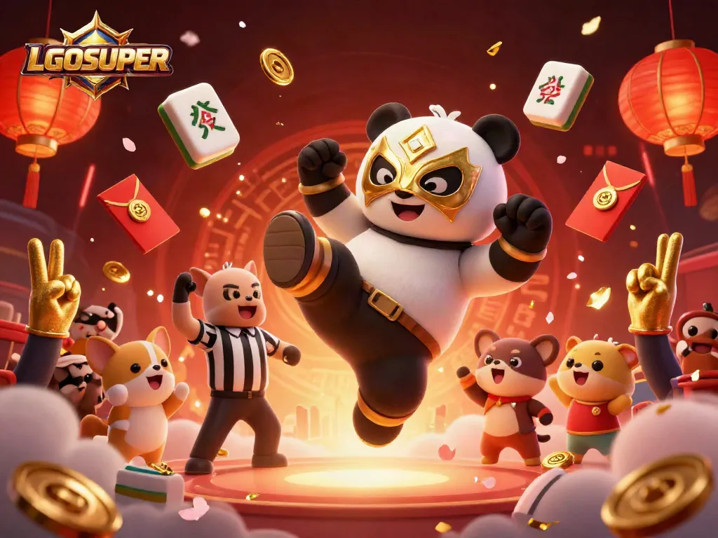 Experience exhilarating action with LGOSUPER in this vibrant illustration, showcasing a panda wrestler's victory!