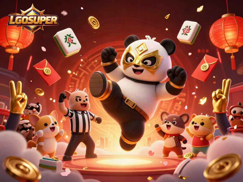 Experience exhilarating action with LGOSUPER in this vibrant illustration, showcasing a panda wrestler's victory!