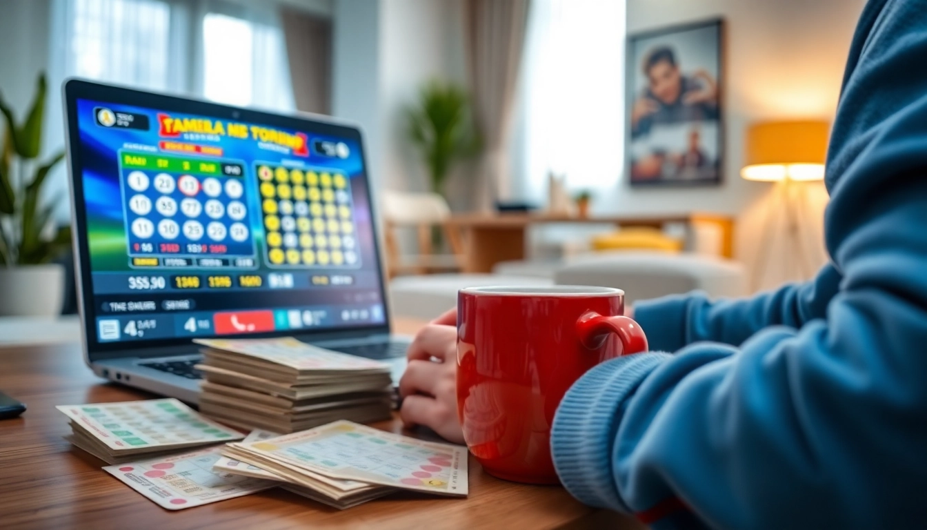 Menampilkan pengalaman situs togel online dengan pemain terlibat dalam undian lotre.