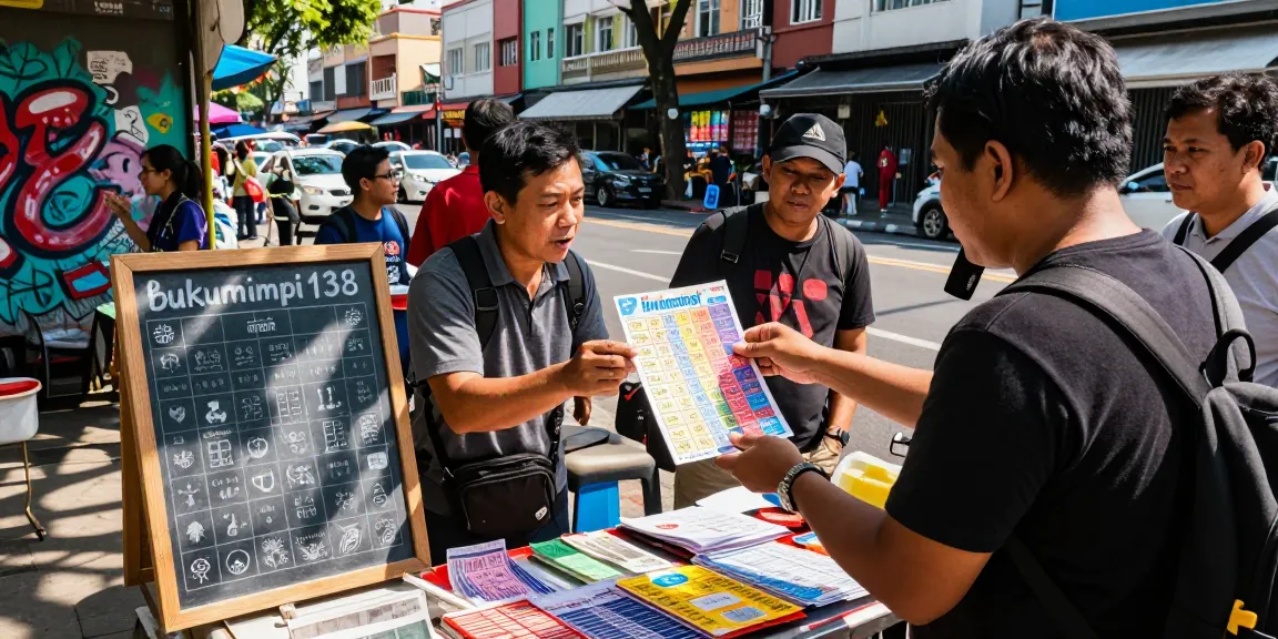 Geng beragam di pasar kota mendengarkan penjual tiket lotere menjelaskan mimpi terkait bukumimpi138.