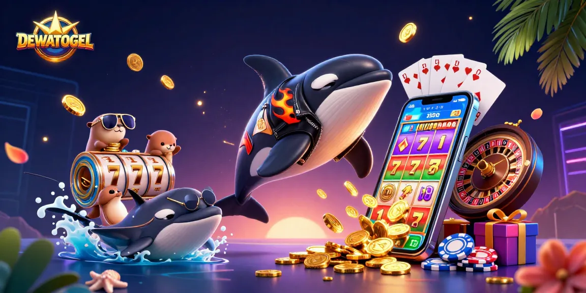 Play thrilling slot games and win with DEWATOGEL while enjoying vibrant casino-themed illustrations.