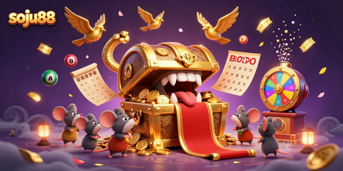 Engage with thrilling jackpots at soju88 amidst colorful lottery elements and golden treasures.
