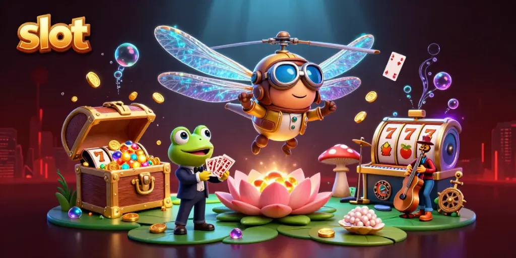 Experience thrilling slot action with charismatic characters in a vibrant casino scene.