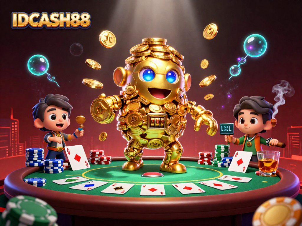 Experience thrilling gameplay at IDCASH88 with a vibrant poker scene showcasing winning hands and rich details.