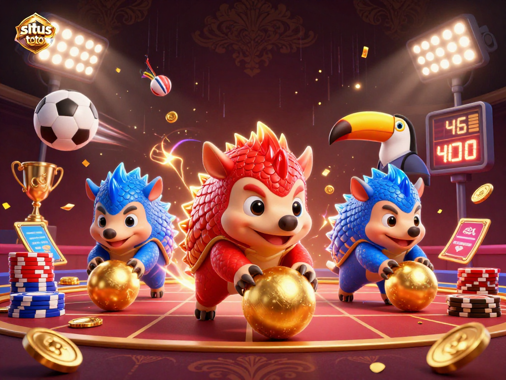 Rival pangolins beraksi di situs toto dengan bola emas dan chip poker diterbangkan, suasana meriah!