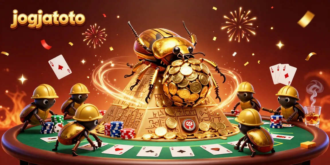 Experience the thrill of jogjatoto with vibrant casino elements and animated golden beetles!