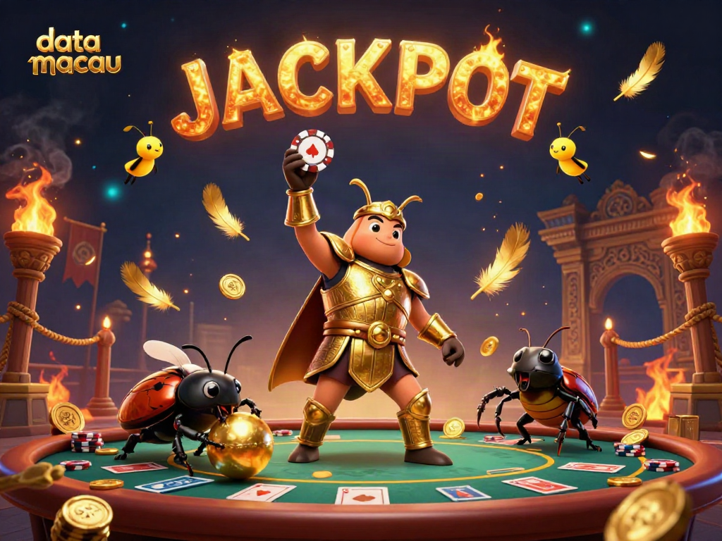 Memenangkan data macau dengan angka akurat dalam ilustrasi kasino menggunakan elemen menarik dan karakter lucu.