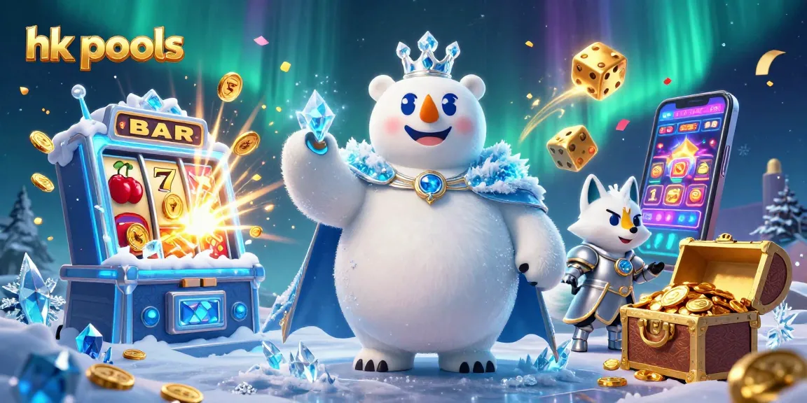 Ngunduh jackpot hk pools dari mesin slot dengan beruang kutub dan rubah salju dalam ilustrasi 3D.