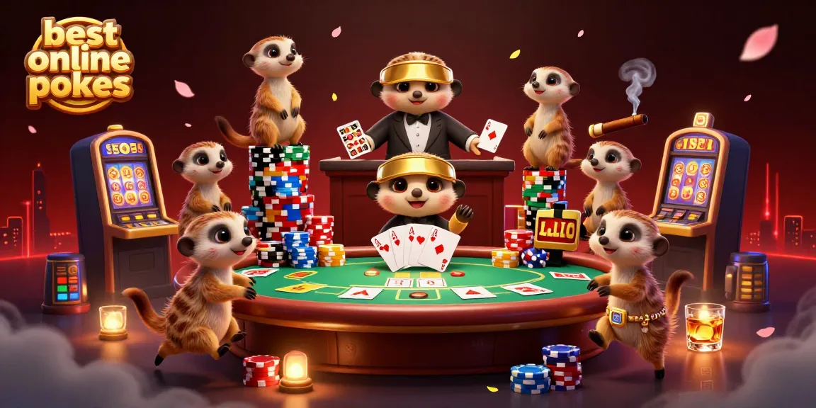 Engaging scene of meerkats managing a casino, highlighting the best online pokies action!