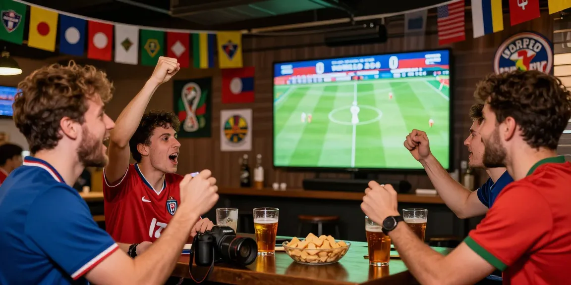 Excited sports fans enjoying a mix parlay experience during the World Cup.