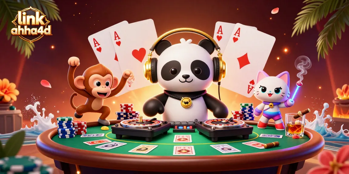 DJ panda menghibur pemain dalam kasino virtual link ahha4d dengan suasana ceria dan elemen perjudian.