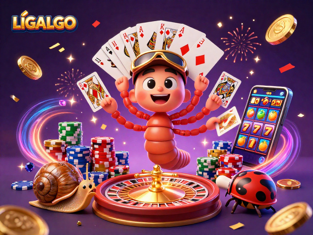 LIGALGO brings excitement with a dynamic gambling scene featuring a millipede dealer and high-roller snail.