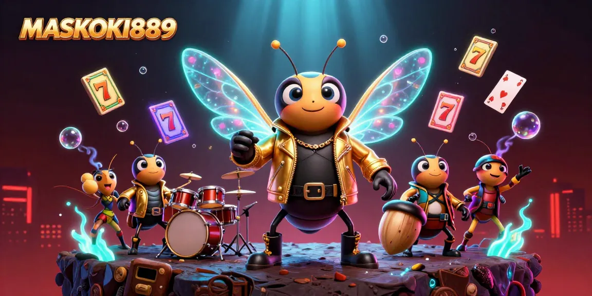 Experience excitement with MASKOKI889's animated casino characters and vibrant slot elements, delivering thrilling gameplay.