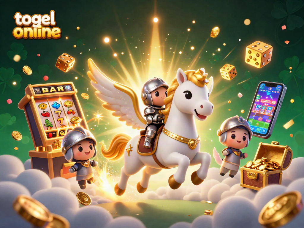 Berpartisipasi dalam togel online dengan tema kasino yang menakjubkan, di tengah kuda berkepala putih bersayap emas.
