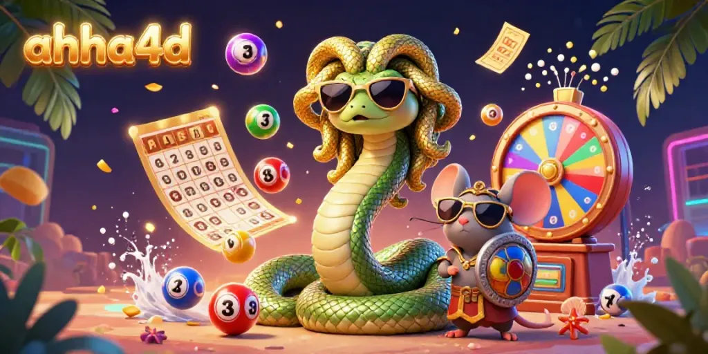 Gambarlah Medusa lucu dan pejuang mouse di kasino ahha4d bermain lotre dengan bola warna-warni.