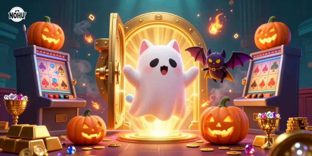 Experience jackpot thrills with NOHU's ghostly charm amidst a shimmering casino atmosphere.