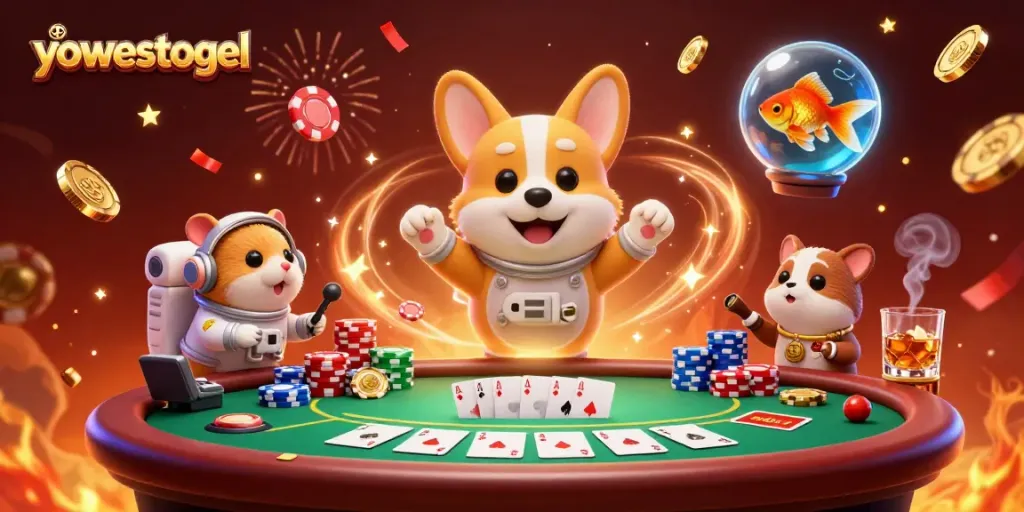 Experience the excitement of yowestogel with vibrant casino action, featuring a corgi astronaut in space.
