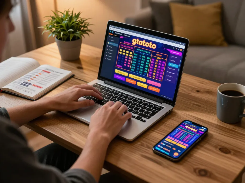 Player engaging with gtatoto online betting interface on laptop, showcasing strategic gameplay setup.